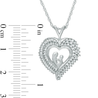 Lab-Created White Sapphire Motherly Love Heart Pendant in Sterling Silver