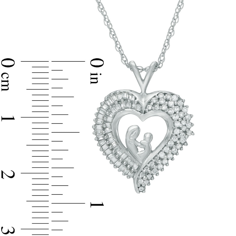 Lab-Created White Sapphire Motherly Love Heart Pendant in Sterling Silver