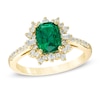 Thumbnail Image 0 of Cushion-Cut Lab-Created Emerald and White Sapphire Starburst Frame Ring in 10K Gold
