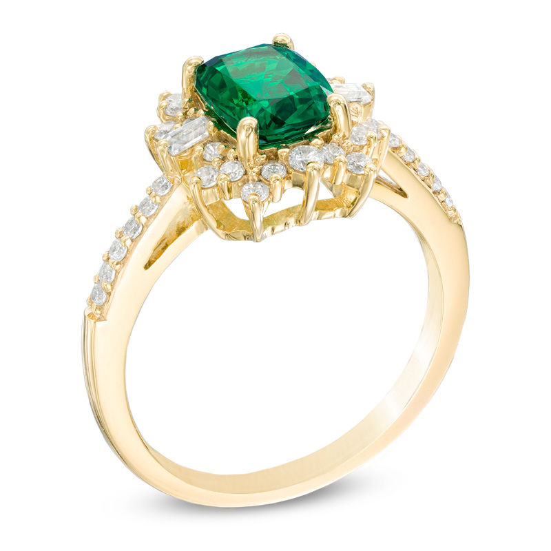 Cushion-Cut Lab-Created Emerald and White Sapphire Starburst Frame Ring ...