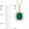 Thumbnail Image 1 of Cushion-Cut Lab-Created Emerald and White Sapphire Starburst Frame Pendant in 10K Gold