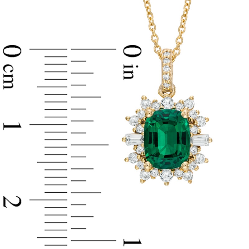 Cushion-Cut Lab-Created Emerald and White Sapphire Starburst Frame Pendant in 10K Gold