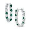 Thumbnail Image 1 of Lab-Created Emerald and White Sapphire Inside-Out Hoop Earrings in Sterling Silver