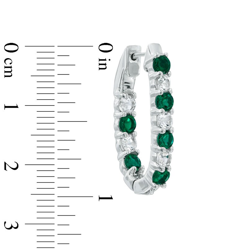 Lab-Created Emerald and White Sapphire Inside-Out Hoop Earrings in Sterling Silver|Peoples Jewellers