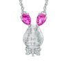 Thumbnail Image 0 of Pear-Shaped Lab-Created Pink Sapphire and Diamond Accent Bunny Rabbit Necklace in Sterling Silver