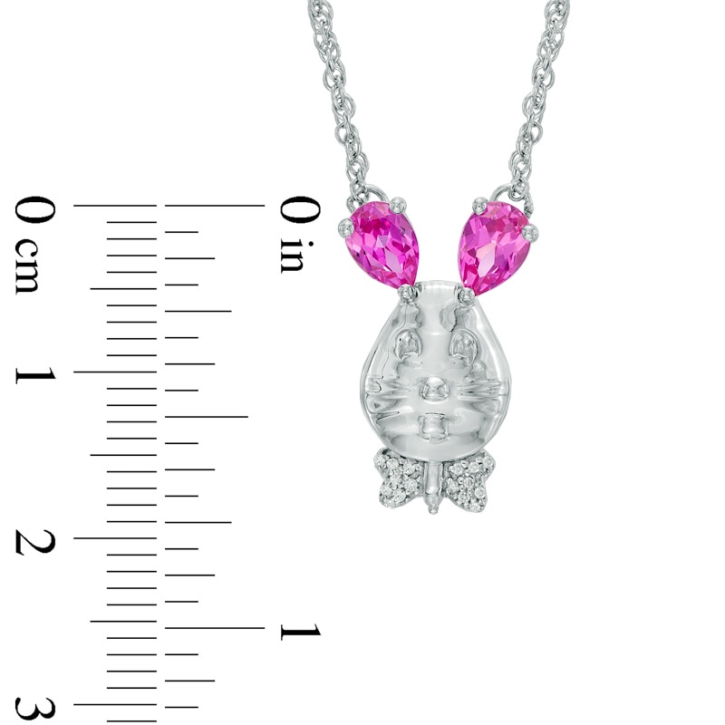 Pear-Shaped Lab-Created Pink Sapphire and Diamond Accent Bunny Rabbit Necklace in Sterling Silver