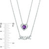 5.0mm Heart-Shaped Amethyst and Diamond Accent "MOM" Double Strand Necklace in Sterling Silver
