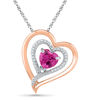 Thumbnail Image 0 of 6.0mm Heart-Shaped Lab-Created Pink Sapphire and Diamond Accent Double Heart Pendant in 10K Two-Tone Gold