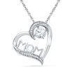 Thumbnail Image 0 of 5.0mm White Lab-Created Sapphire and 0.05 CT. T.W. Diamond "MOM" Tilted Heart Pendant in Sterling Silver