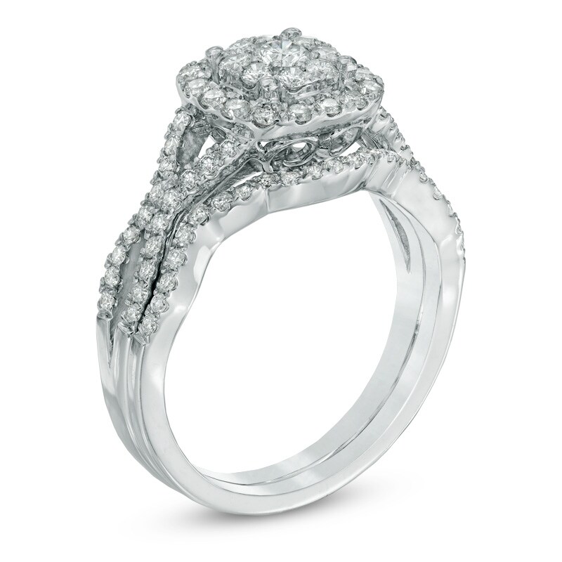 Main Image 2 of 0.85 CT. T.W. Composite Diamond Frame Bridal Set in 14K Rose Gold