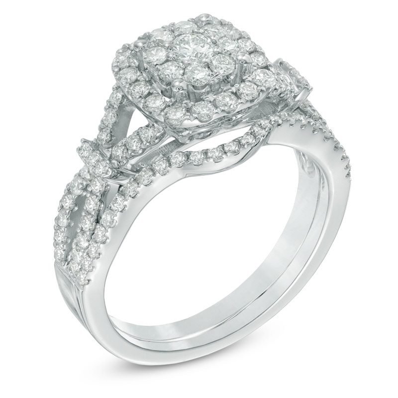 Main Image 2 of 0.98 CT. T.W. Composite Diamond Frame Bridal Set in 14K White Gold
