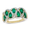 Thumbnail Image 0 of Pear-Shaped Lab-Created Emerald and White Sapphire Braid Ring in Sterling Silver with 14K Gold Plate