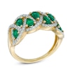 Thumbnail Image 1 of Pear-Shaped Lab-Created Emerald and White Sapphire Braid Ring in Sterling Silver with 14K Gold Plate