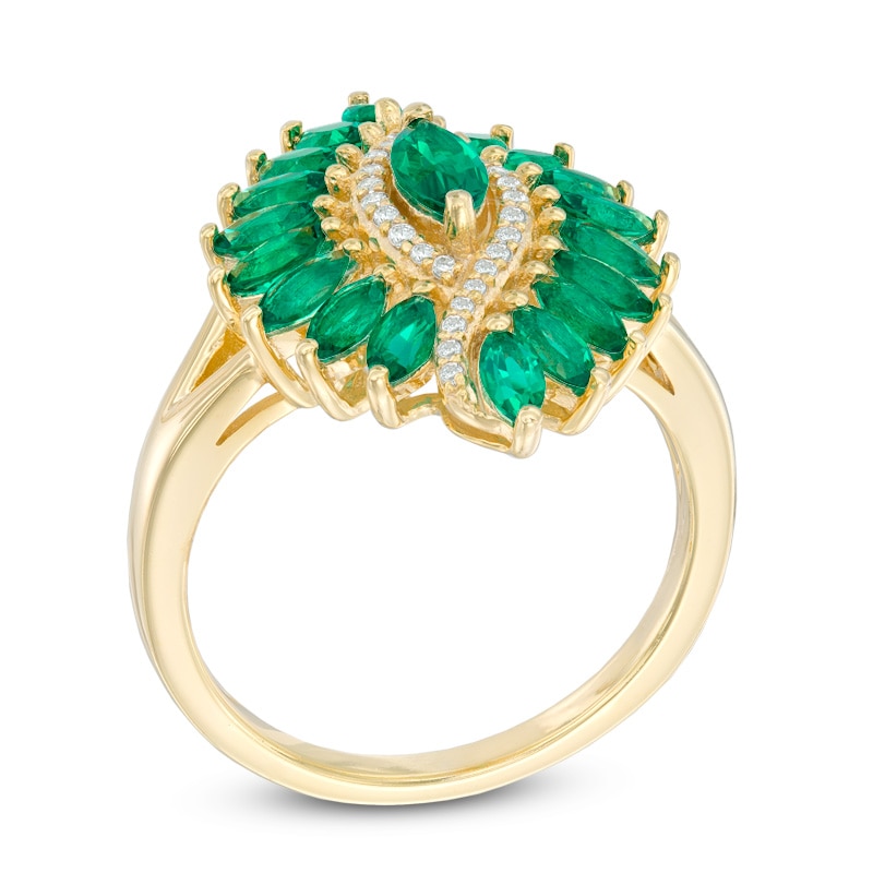 Marquise-Cut Lab-Created Emerald and White Sapphire Ring in Sterling Silver with 14K Gold Plate