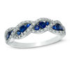 Thumbnail Image 0 of Lab-Created Blue and White Sapphire Cascading Trios Ring in Sterling Silver