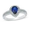 Thumbnail Image 0 of Pear-Shaped Lab-Created Blue and White Sapphire Frame Ring in 10K White Gold