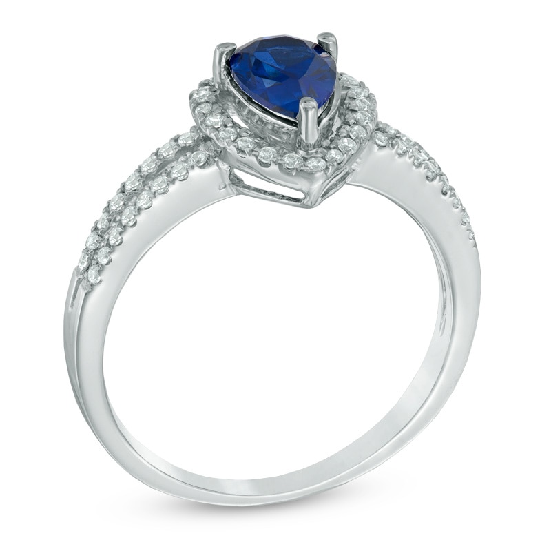 Pear-Shaped Lab-Created Blue and White Sapphire Frame Ring in 10K White Gold
