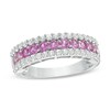 Thumbnail Image 1 of Lab-Created Pink and White Sapphire Band in Sterling Silver