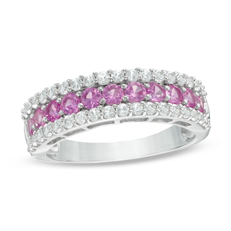 Lab-Created Pink and White Sapphire Band in Sterling Silver