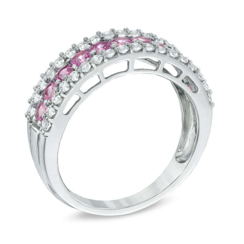 Main Image 2 of Lab-Created Pink and White Sapphire Band in Sterling Silver