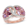 Rose de France Amethyst, Rhodolite Garnet and Lab-Created White Sapphire Ring in Sterling Silver with 14K Rose Gold Plate