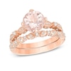 Thumbnail Image 1 of Morganite and 0.34 CT. T.W. Diamond Vintage-Style Bridal Set in 14K Rose Gold