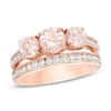 Thumbnail Image 0 of Morganite and 0.46 CT. T.W. Diamond Three Stone Bridal Set in 14K Rose Gold