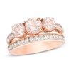 Thumbnail Image 0 of Morganite and 0.46 CT. T.W. Diamond Three Stone Bridal Set in 14K Rose Gold