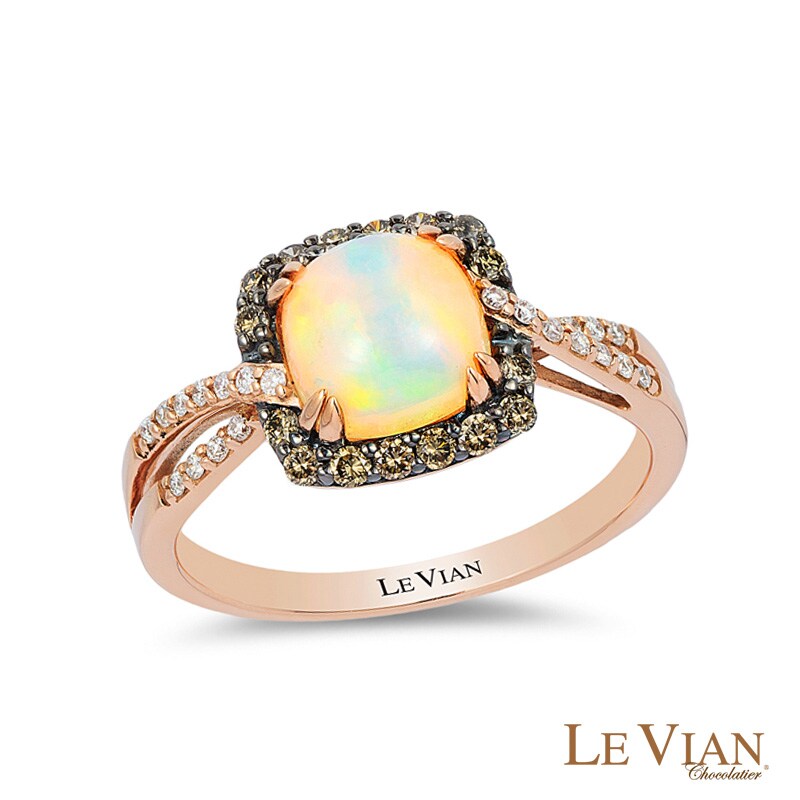 Main Image 1 of Le Vian® Neopolitan Opal™ and 0.28 CT. T.W. Diamond Frame Split Shank Ring in 14K Strawberry Gold™