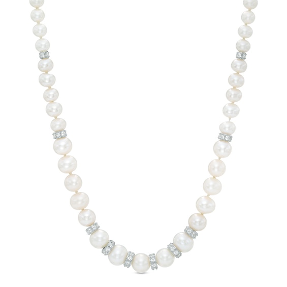 3.0-8.0mm Freshwater Cultured Pearl and Lab-Created White Sapphire Graduating Strand Necklace in Sterling Silver