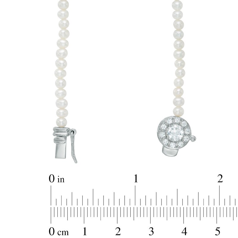 Main Image 2 of 3.0-8.0mm Freshwater Cultured Pearl and Lab-Created White Sapphire Graduating Strand Necklace in Sterling Silver