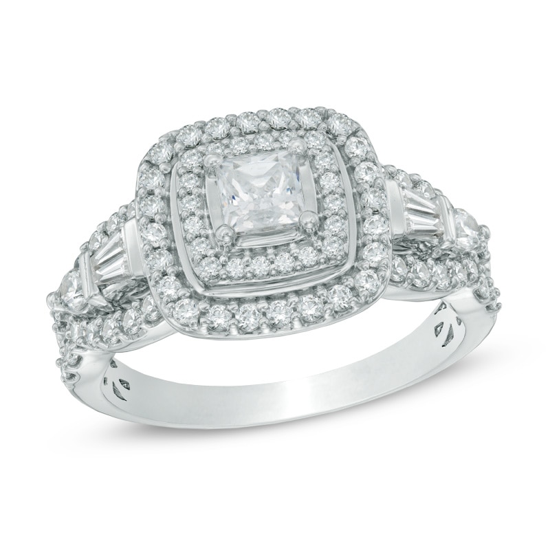 Main Image 1 of 1.75 CT. T.W. Diamond Frame Cluster Bridal Set in 14K White Gold