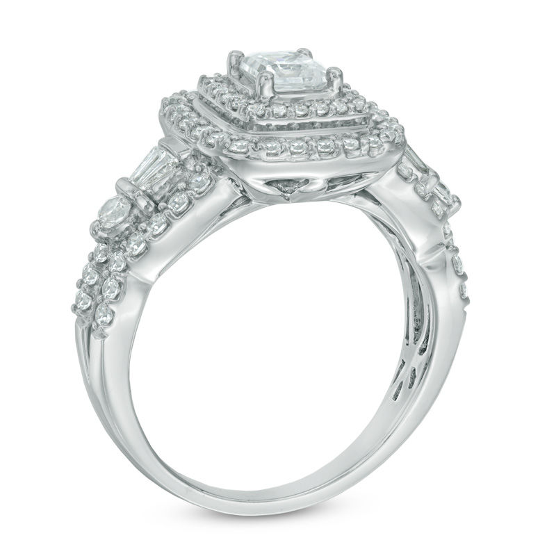1.75 CT. T.W. Diamond Frame Cluster Bridal Set 14K White Gold