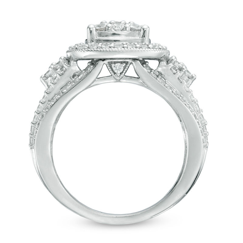 1.75 CT. T.W. Diamond Frame Cluster Bridal Set in 14K White Gold
