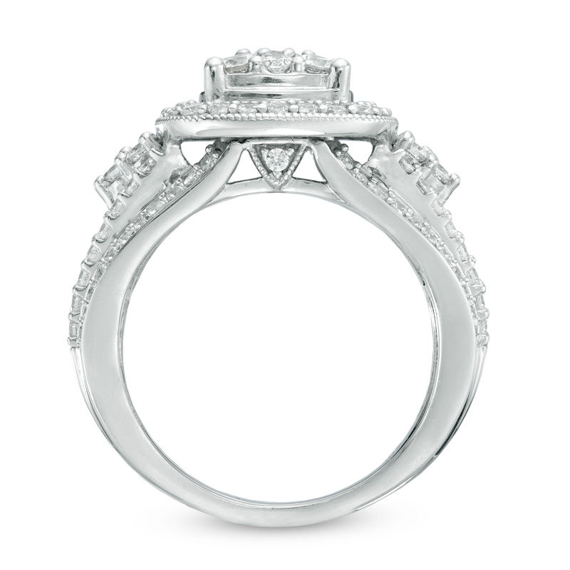 Main Image 3 of 1.75 CT. T.W. Diamond Frame Cluster Bridal Set in 14K White Gold