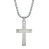 Thumbnail Image 1 of Men's 0.13 CT. T.W. Diamond Cross Pendant in Stainless Steel - 24"
