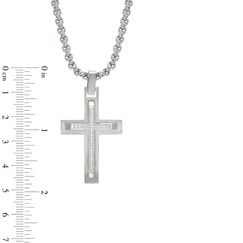Main Image 2 of Men's 0.13 CT. T.W. Diamond Cross Pendant in Stainless Steel - 24"