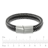 Men's 12.0mm Black Braided Leather and Stainless Steel Bracelet - 8.5"