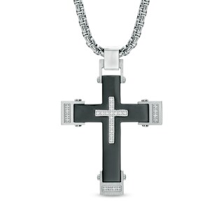 Men's 0.22 CT. T.W. Diamond Cross Pendant in Two-Tone Stainless Steel - 24"