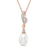 Thumbnail Image 1 of 7.5-8.0mm Freshwater Cultured Pearl and Diamond Accent Twist Pendant in Sterling Silver with 14K Rose Gold Plate