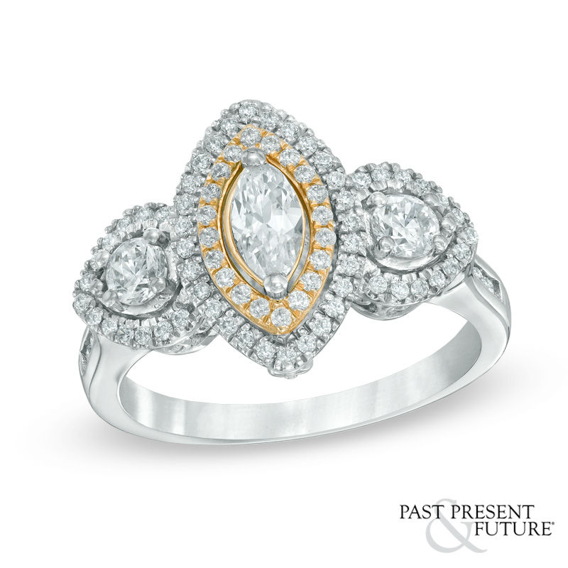 Main Image 1 of 0.95 CT. T.W. Marquise Diamond Past Present Future® Ring in 14K Two-Tone Gold