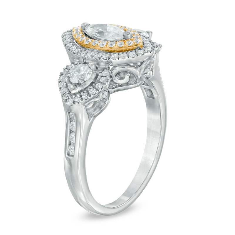 Main Image 2 of 0.95 CT. T.W. Marquise Diamond Past Present Future® Ring in 14K Two-Tone Gold