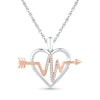 Diamond Accent Heartbeat in Heart Pendant in Sterling Silver and 10K Rose Gold