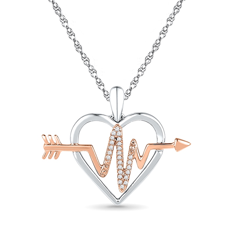 Diamond Accent Heartbeat in Heart Pendant in Sterling Silver and 10K Rose Gold|Peoples Jewellers