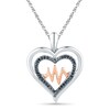 Thumbnail Image 1 of 0.13 CT. T.W. Black Diamond Double Heart with Heartbeat Pendant in Sterling Silver and 10K Rose Gold