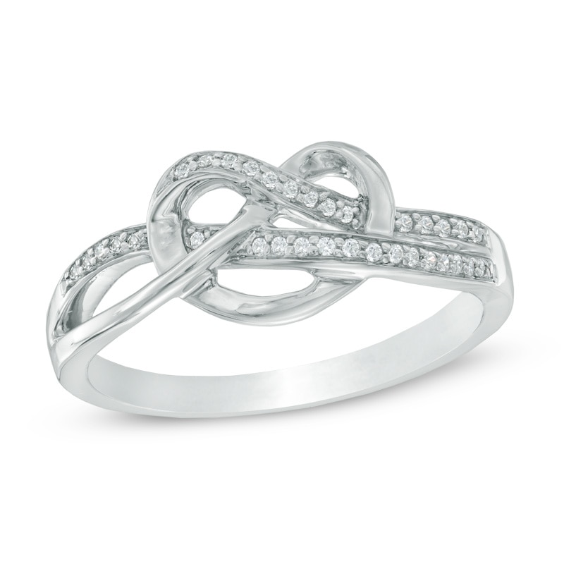0.10 CT. T.W. Diamond Heart-Shaped Knot Split Shank Ring in Sterling Silver