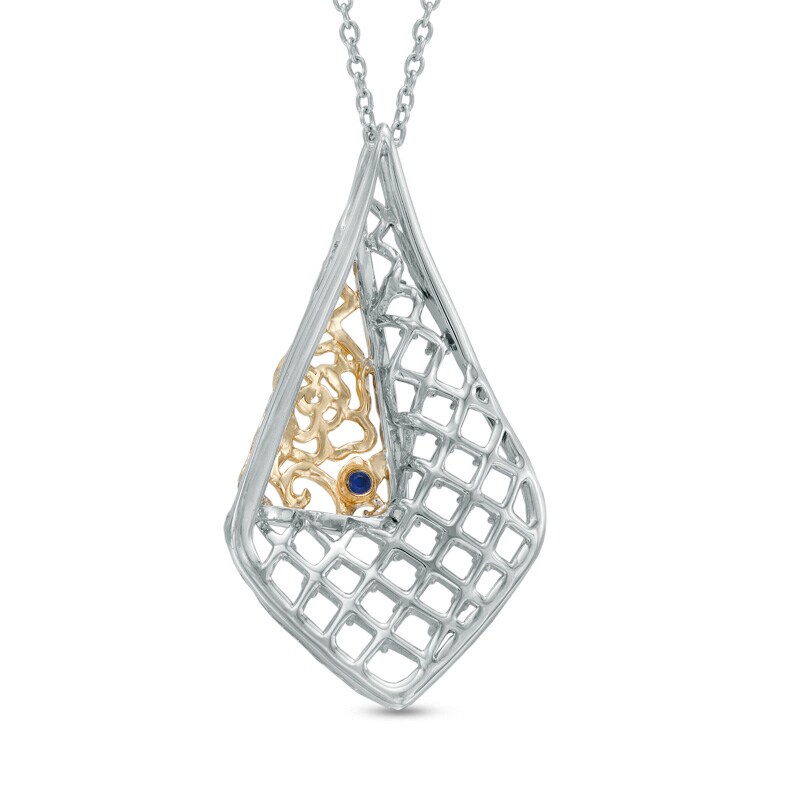 Main Image 2 of Vera Wang Love Collection 0.26 CT. T.W. Diamond Rose Lace Pendant in Sterling Silver and 14K Gold