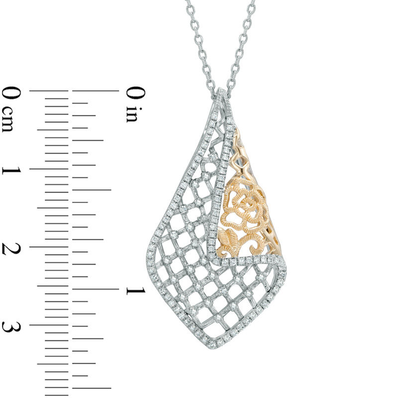 Vera Wang Love Collection 0.26 CT. T.W. Diamond Rose Lace Pendant in Sterling Silver and 14K Gold