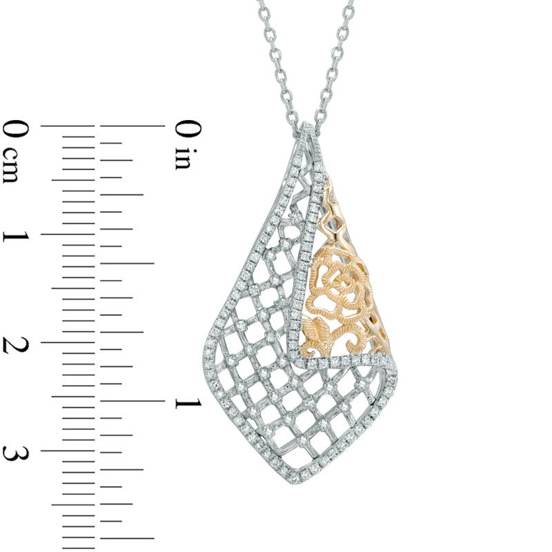 Main Image 3 of Vera Wang Love Collection 0.26 CT. T.W. Diamond Rose Lace Pendant in Sterling Silver and 14K Gold