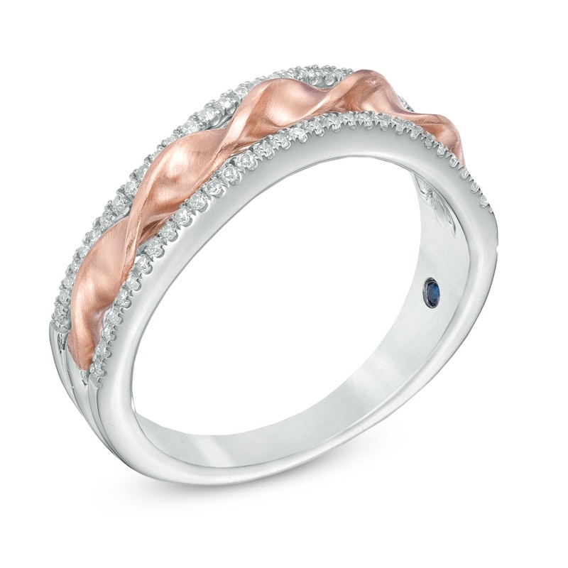 Vera Wang Love Collection 0.13 CT. T.W. Diamond Ribbon Band in Sterling Silver and 14K Rose Gold